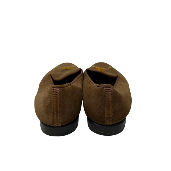 Stubbs & Wootton Tobacco Suede Creel Bag w/ Emb X'd Fly Rods Slippers Size 9.5 - Picture 4 of 6